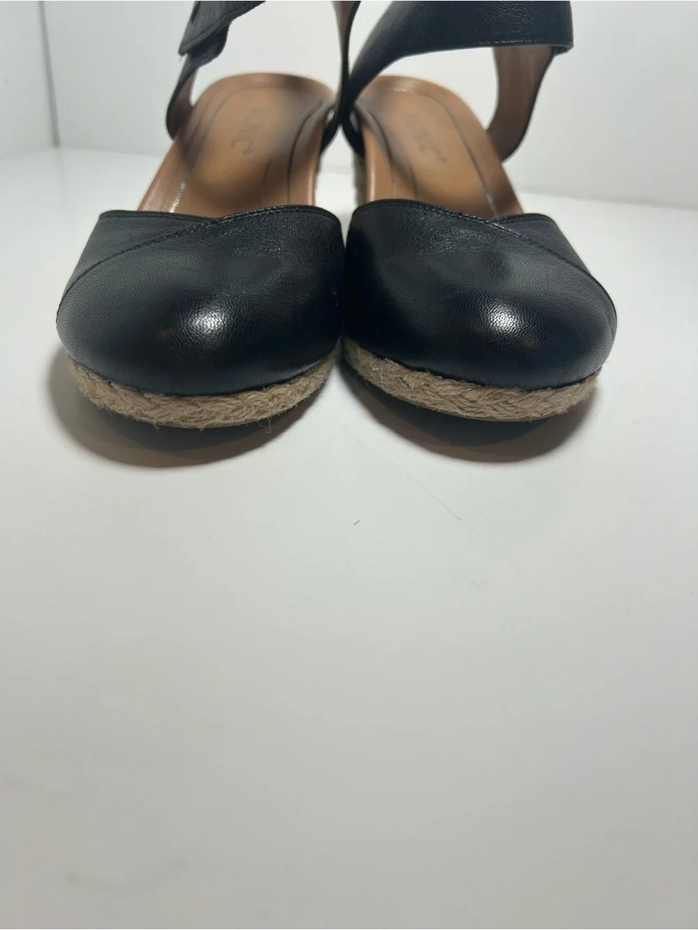 Vionic Black Ankle-Strap Espadrille Wedges size 8
